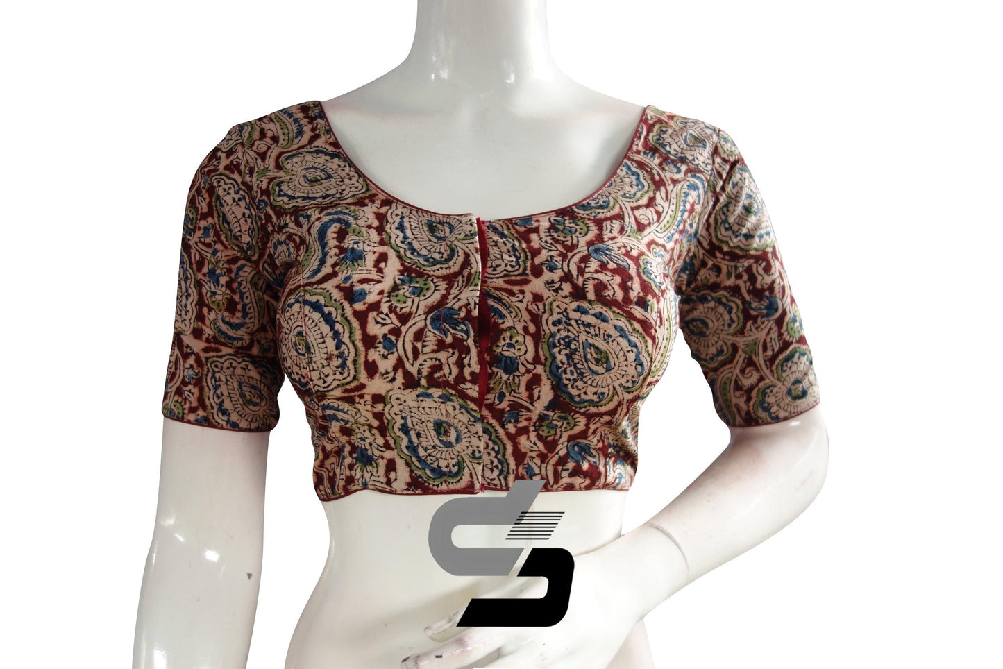 Kalamkari Cotton Readymade Saree Blouse, Indian Readymade Blouse,Crop top, Tunic top - D3blouses