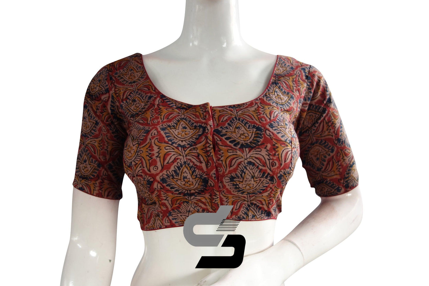 Kalamkari Cotton Readymade Saree Blouse, Indian Readymade Blouse,Crop top, Tunic top - D3blouses