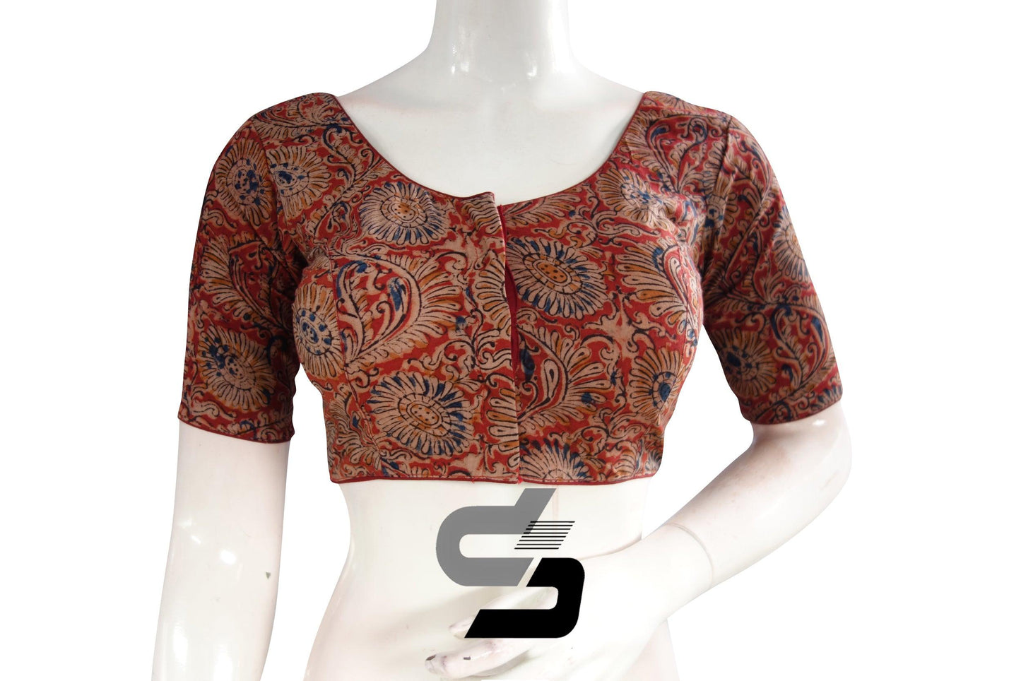 Kalamkari Cotton Readymade Saree Blouse, Indian Readymade Blouse,Crop top, Tunic top - D3blouses