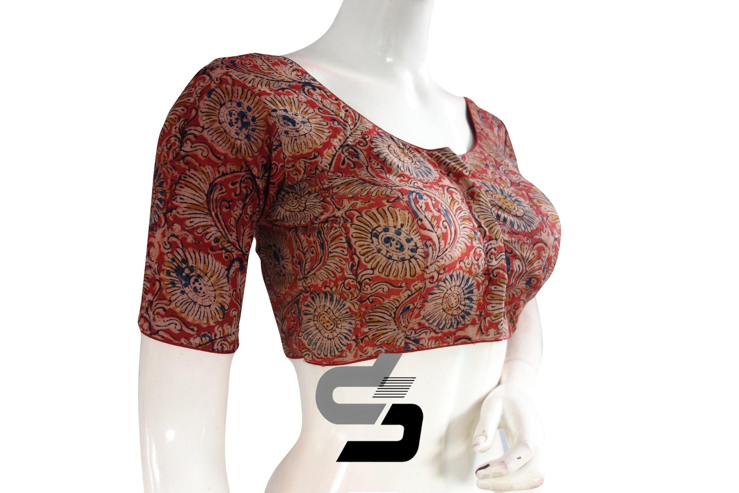 Kalamkari Cotton Readymade Saree Blouse, Indian Readymade Blouse,Crop top, Tunic top - D3blouses