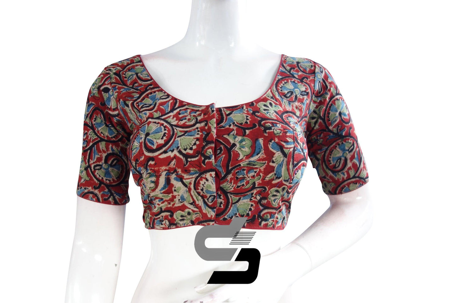 Kalamkari Cotton Readymade Saree Blouse, Indian Readymade Blouse,Crop top, Tunic top - D3blouses