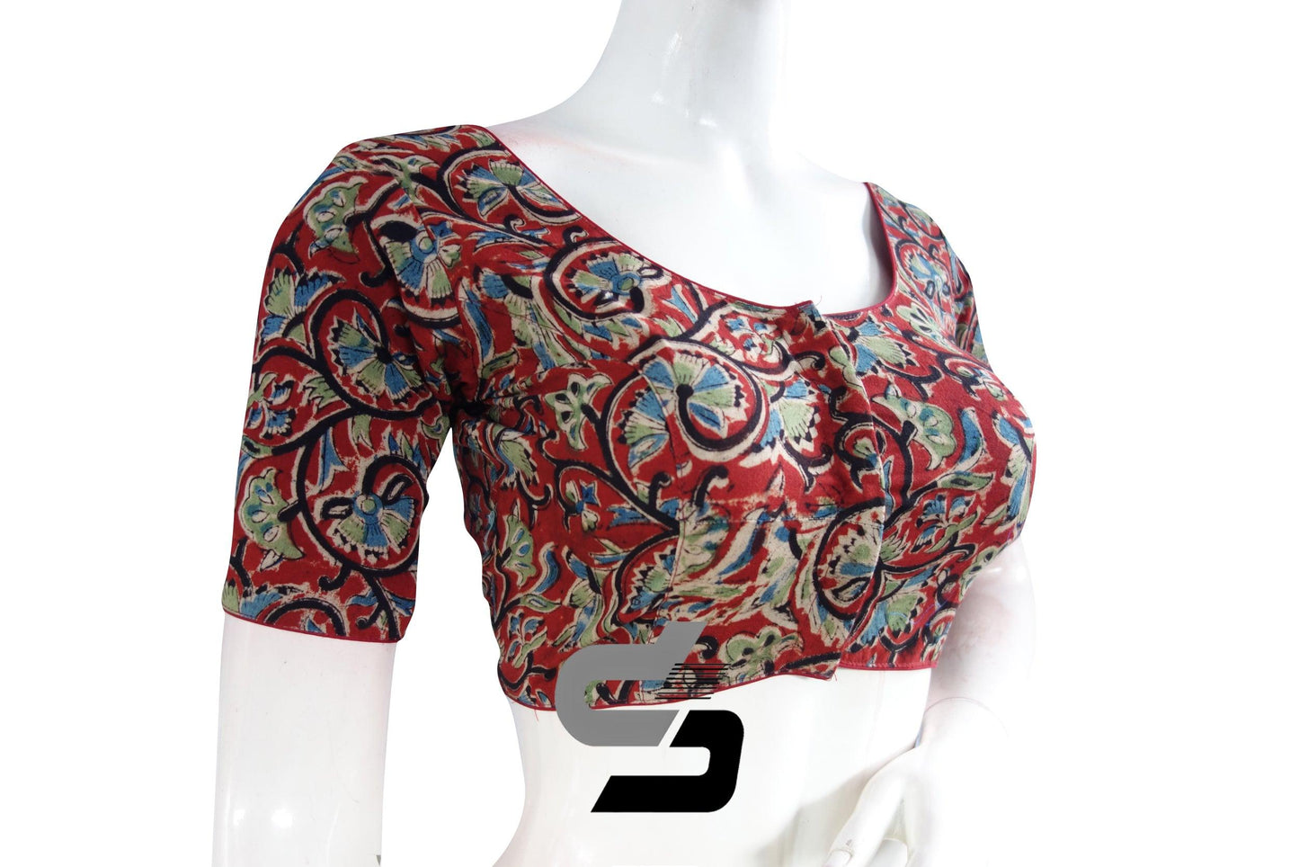Kalamkari Cotton Readymade Saree Blouse, Indian Readymade Blouse,Crop top, Tunic top - D3blouses