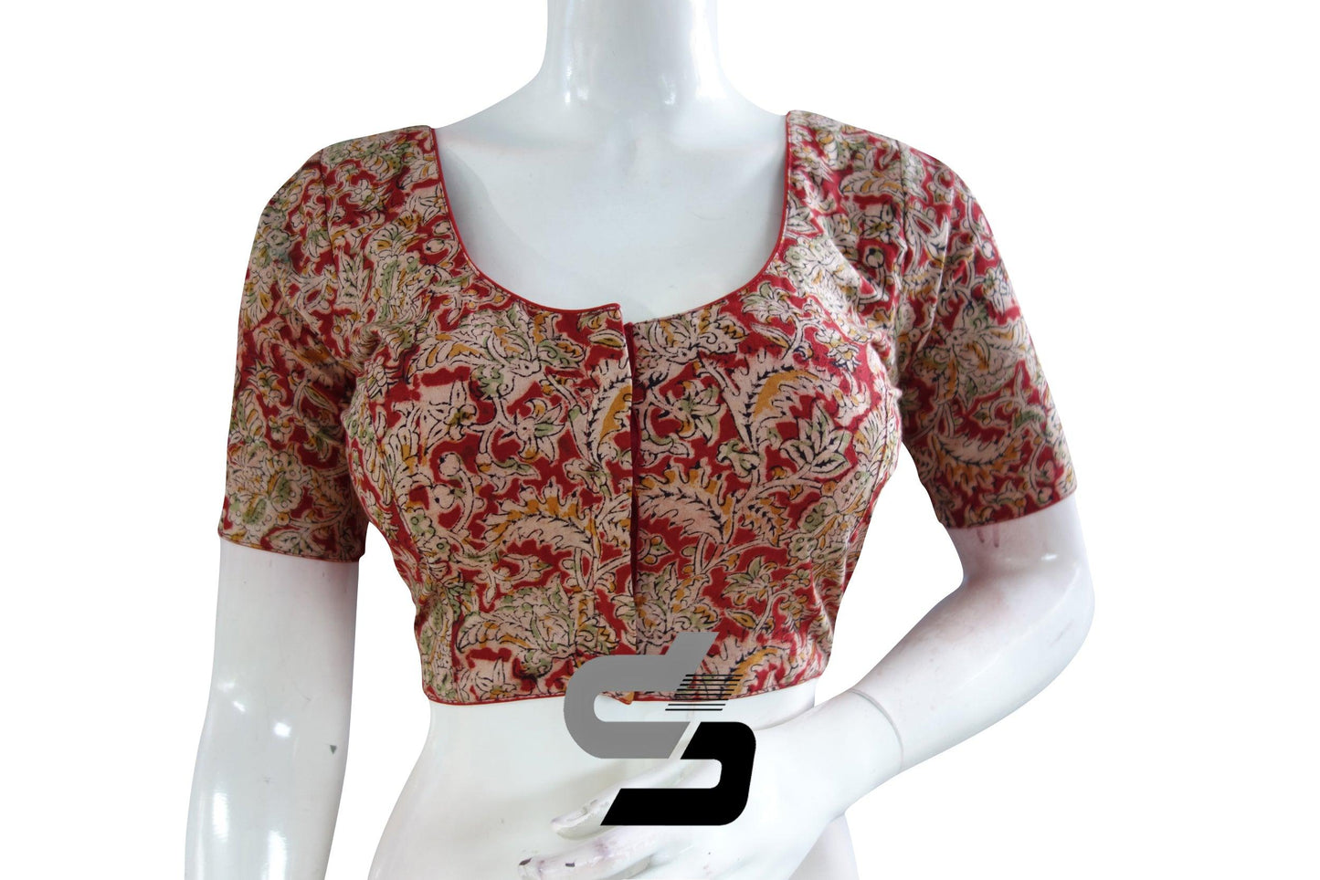 Kalamkari Cotton Readymade Saree Blouse, Indian Readymade Blouse,Crop top, Tunic top - D3blouses