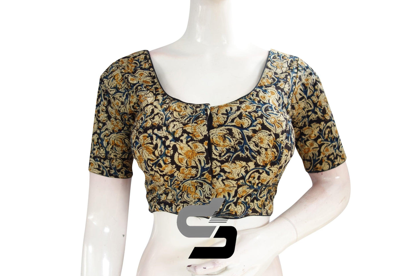 Kalamkari Cotton Readymade Saree Blouse, Indian Readymade Blouse,Crop top, Tunic top - D3blouses