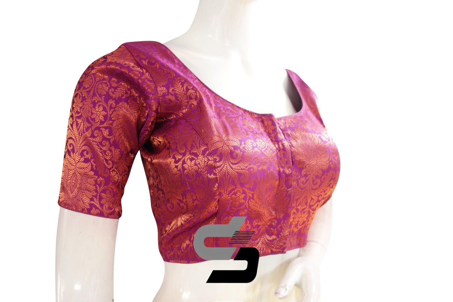 Magenta Color Premium Brocade Silk Readymade Saree Blouse - D3blouses