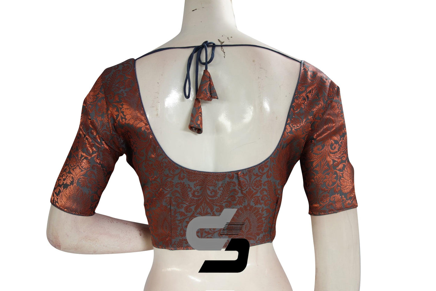 Grey Color Premium Brocade Silk Readymade Saree Blouse - D3blouses