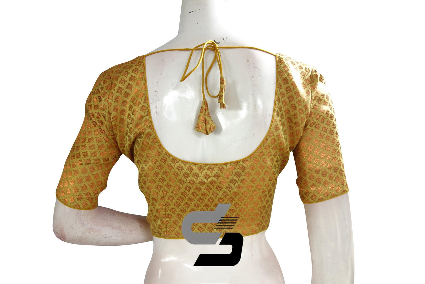 Yellow Color Premium Brocade Silk Readymade Saree Blouse - D3blouses