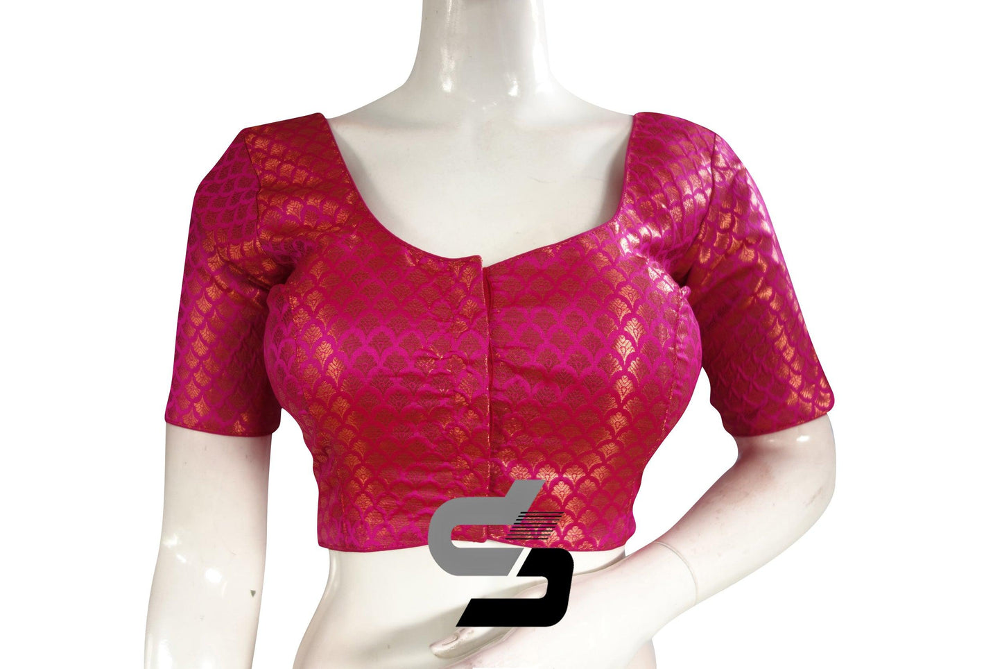 Pink Color Premium Brocade Silk Readymade Saree Blouse - D3blouses