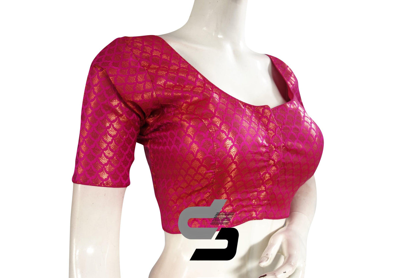Pink Color Premium Brocade Silk Readymade Saree Blouse - D3blouses