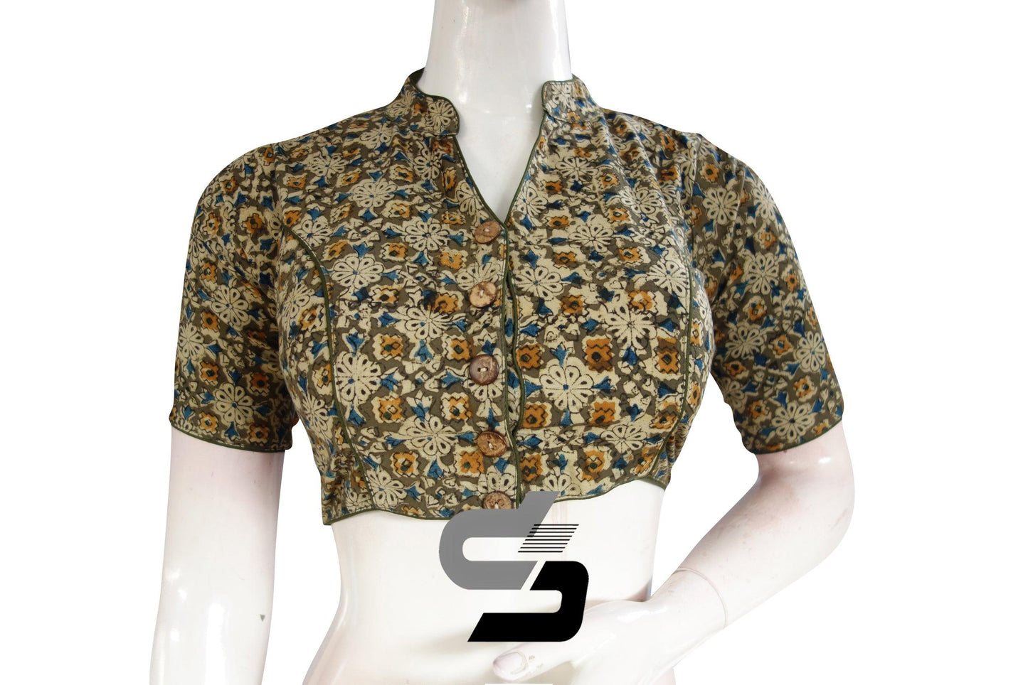 Kalamkari Collar Readymade Saree Blouse, Indian Readymade Blouse,Crop top, Tunic top - D3blouses