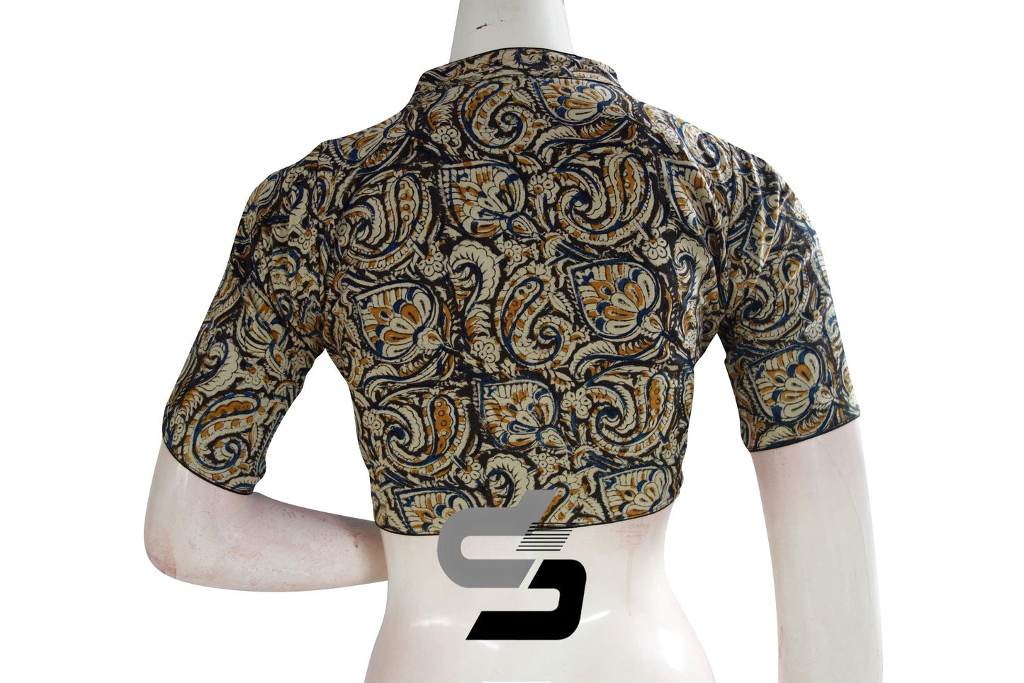 Kalamkari Collar Readymade Saree Blouse, Indian Readymade Blouse,Crop top, Tunic top - D3blouses
