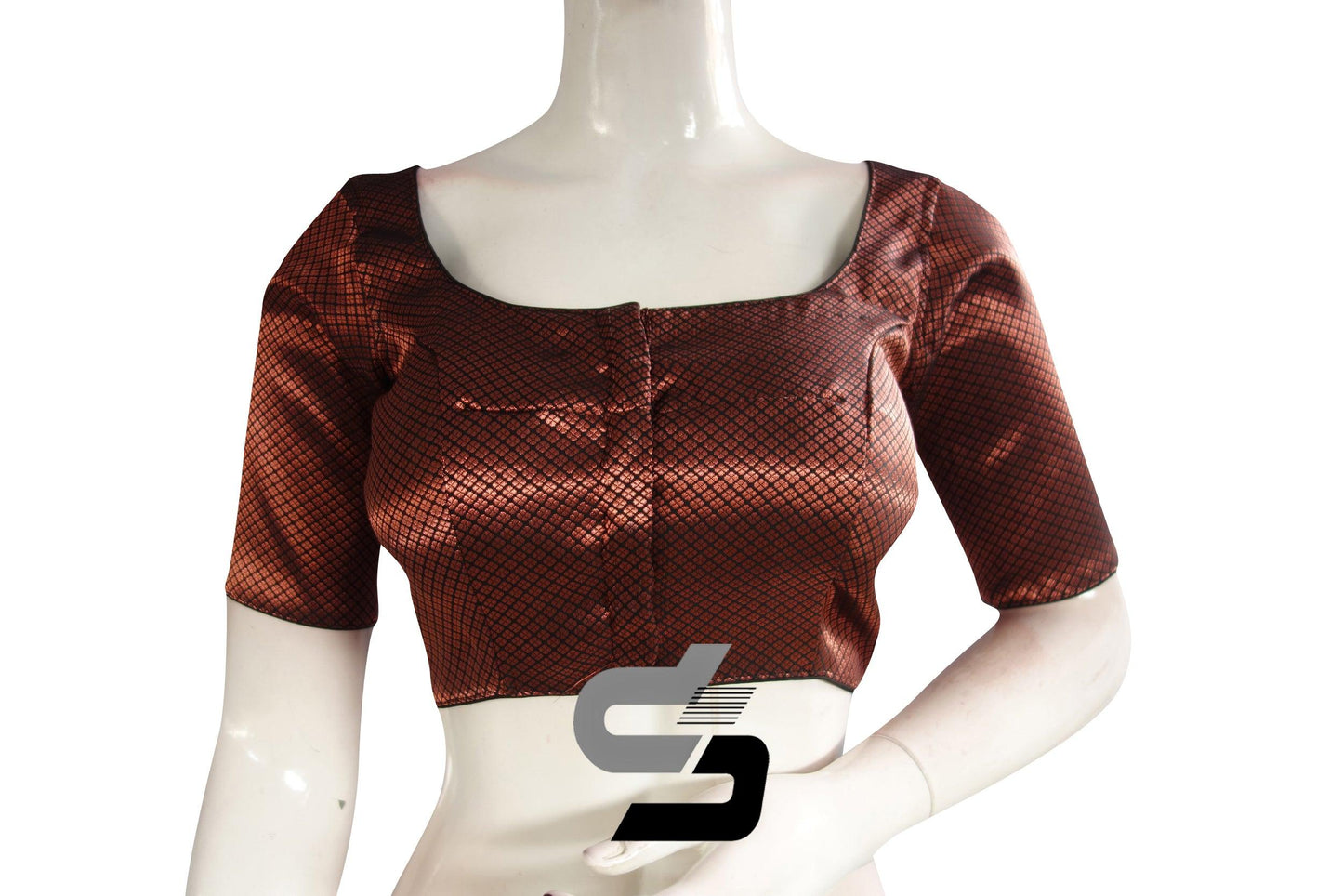 Black And Copper Mixed Brocade Silk Readymade Saree Blouse - D3blouses