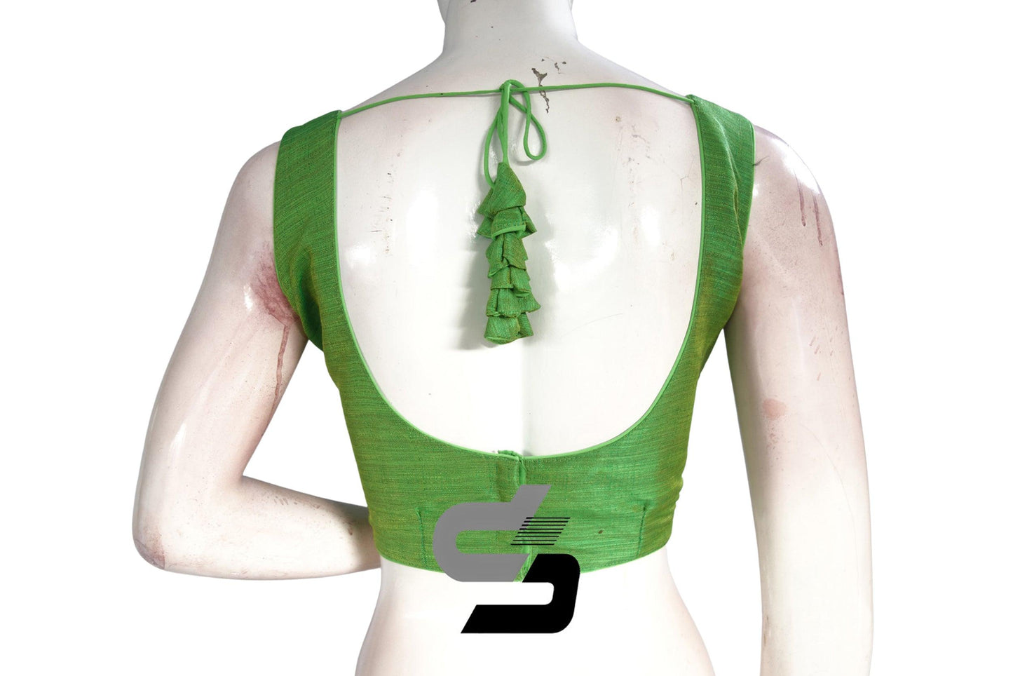 Green Color Plain Semi Silk designer Readymade Saree Blouse - D3blouses