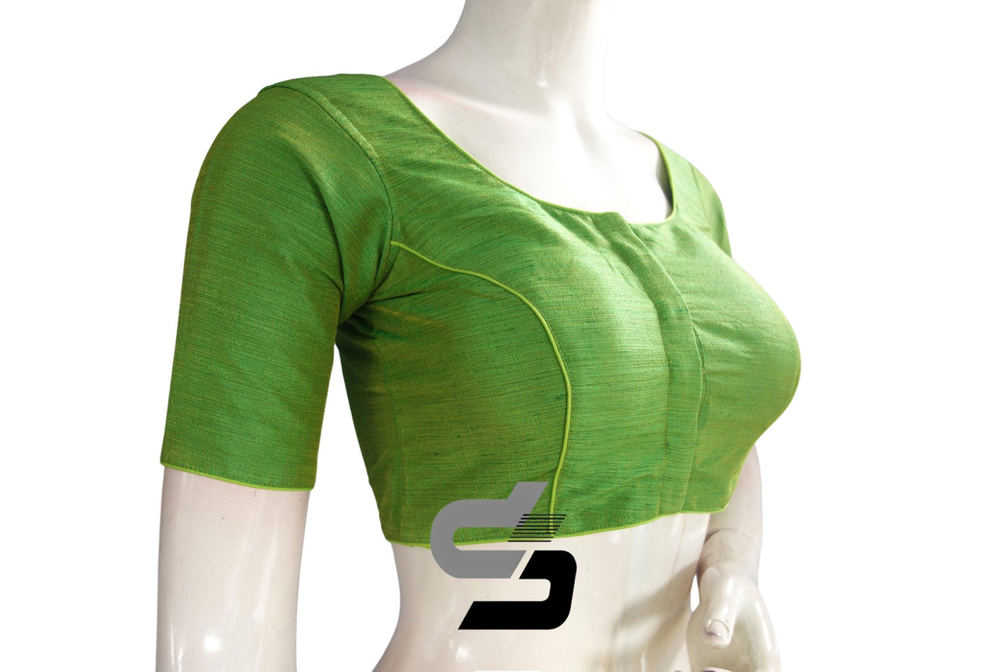 Green Color Plain Semi Silk Readymade Saree Blouse, Indian Readymade Blouse - D3blouses