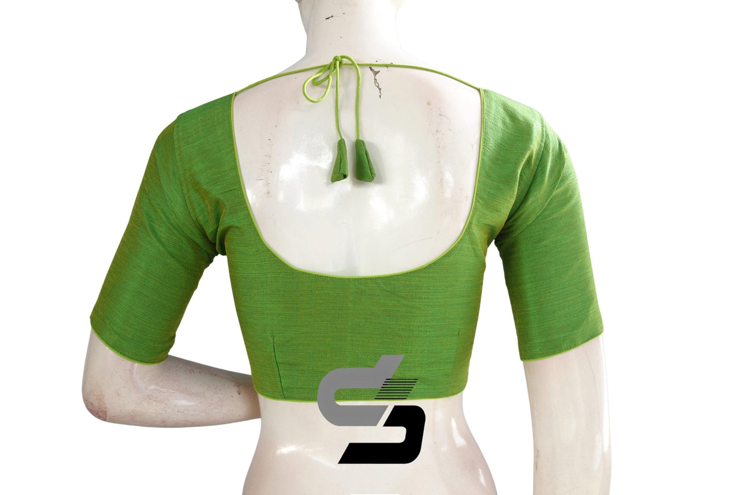 Green Color Plain Semi Silk Readymade Saree Blouse, Indian Readymade Blouse - D3blouses
