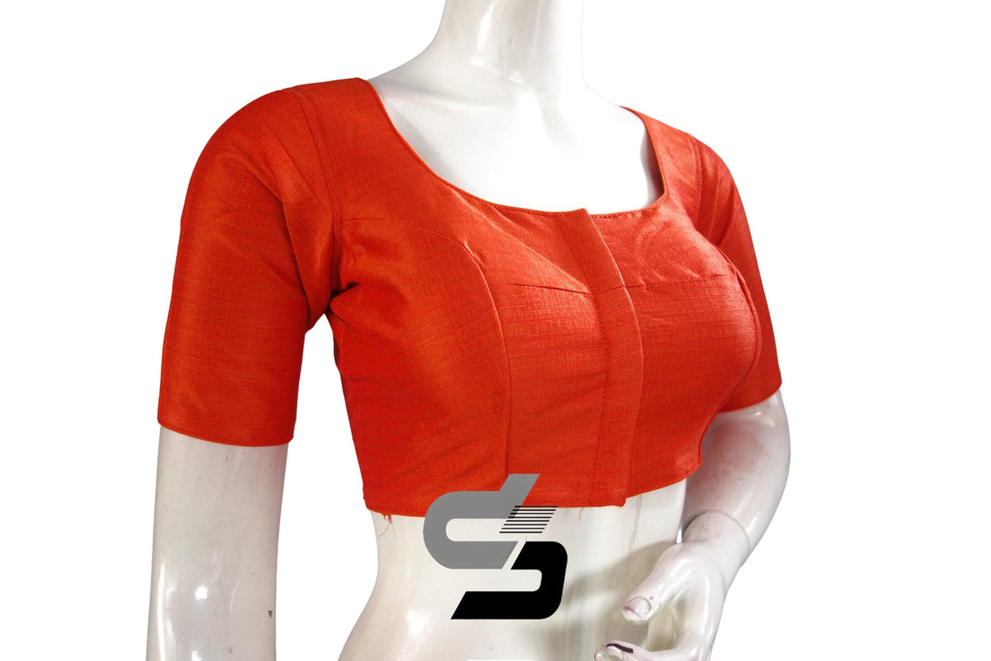 Orange Color Plain Semi Silk Readymade Saree Blouse, Indian Readymade Blouse - D3blouses