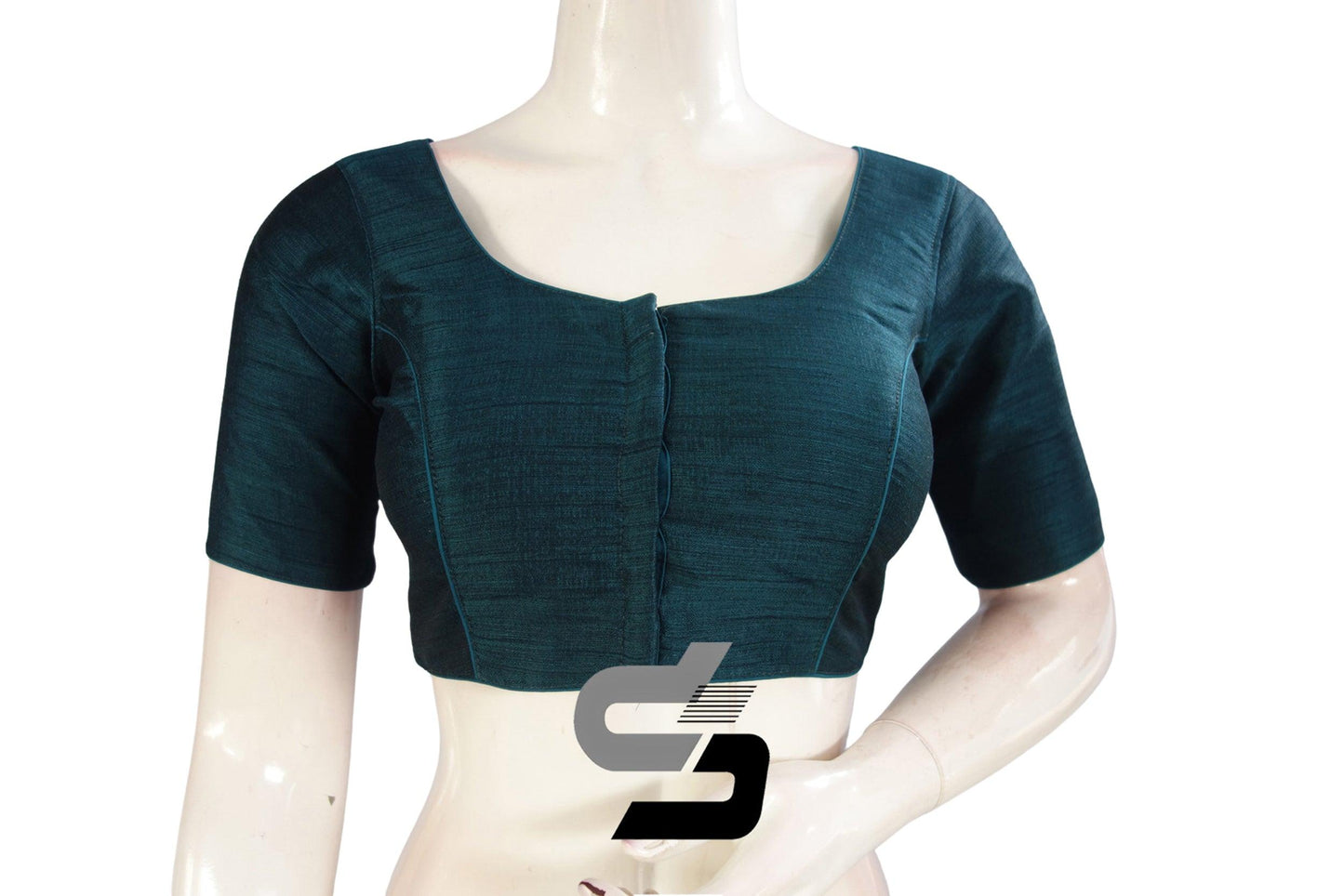Teal Blue Color Plain Semi Silk Readymade Saree Blouse, Indian Readymade Blouse - D3blouses