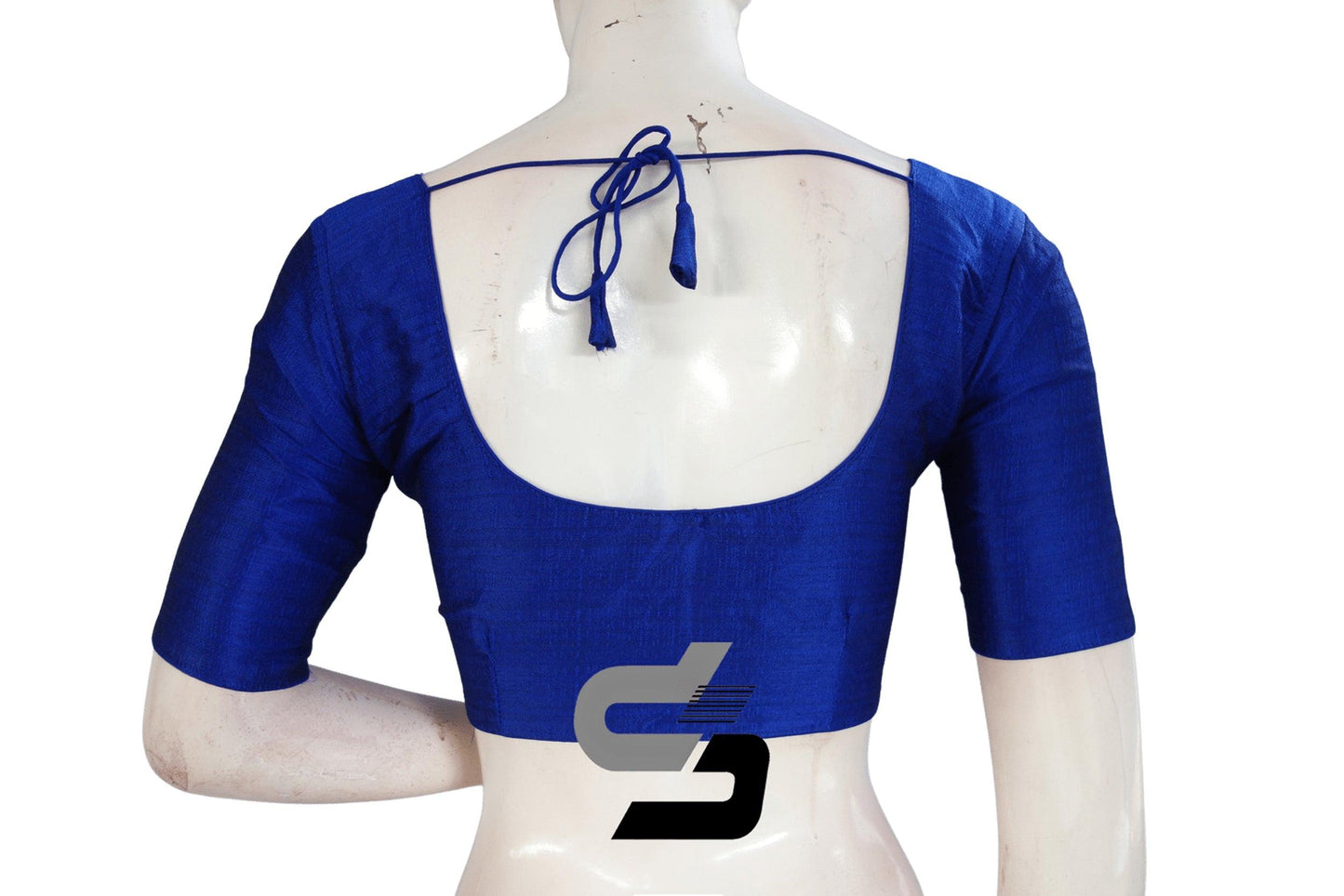 Royal Blue Color Plain Semi Silk Readymade Saree Blouse, Indian Readymade Blouse - D3blouses
