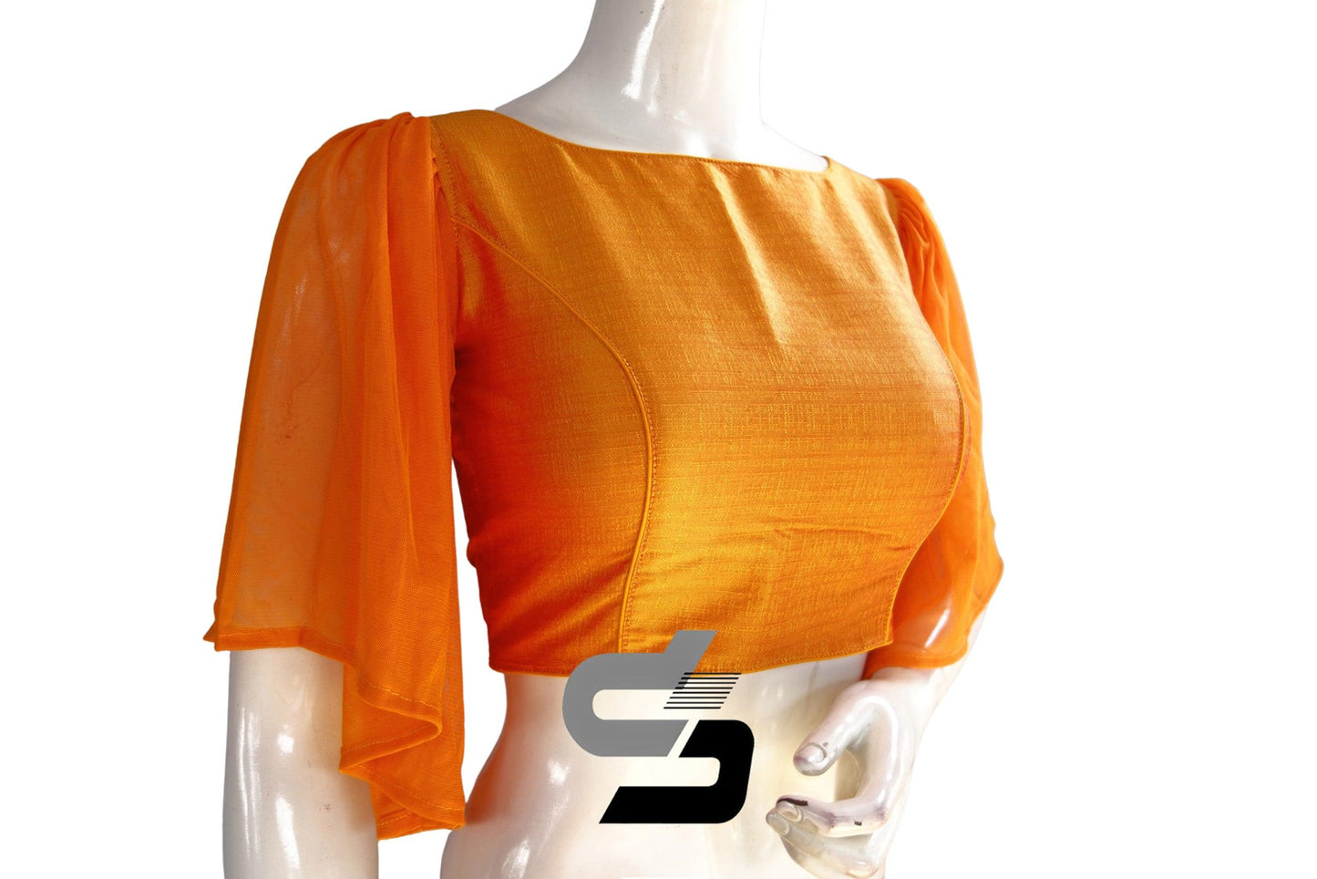 Mustard Orange Color Plain Silk Designer Ruffle Sleeve Readymade Blouse - D3blouses