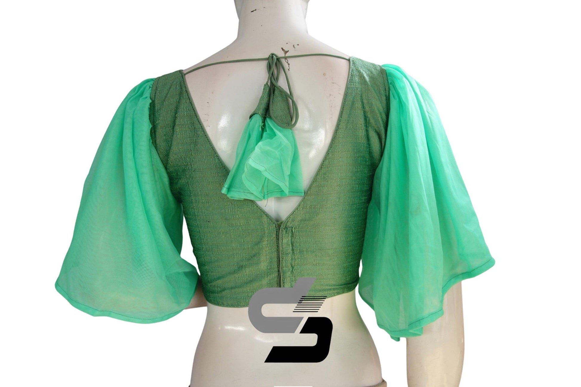 Olive Green Color Plain Silk Designer Ruffle Sleeve Readymade Blouse - D3blouses