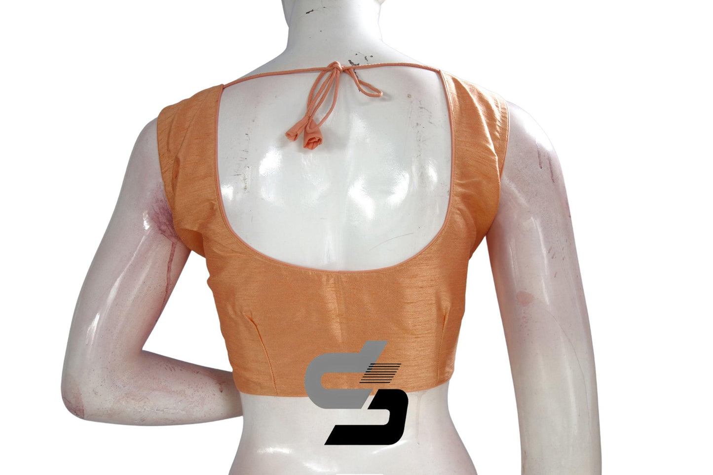 Peach Color Sleeveless Plain Semi Silk Readymade Saree Blouse, Indian Readymade Blouse - D3blouses