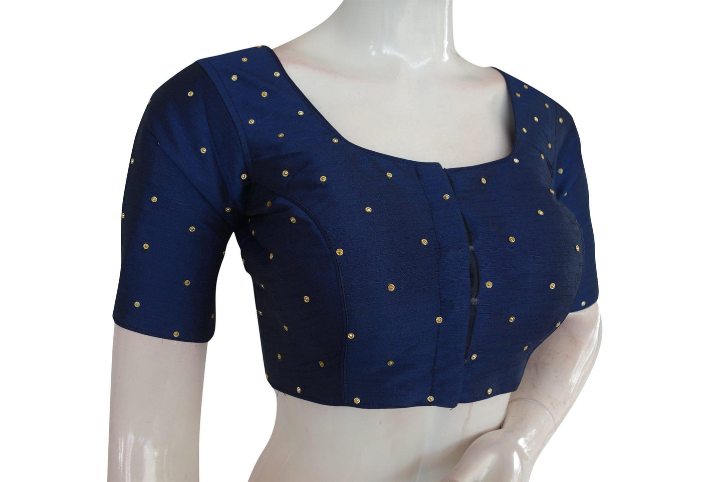 navy blue color plain moti stone work indian saree readymade blouse