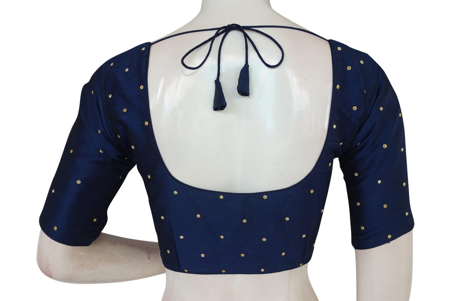 navy blue color plain moti stone work indian saree readymade blouse