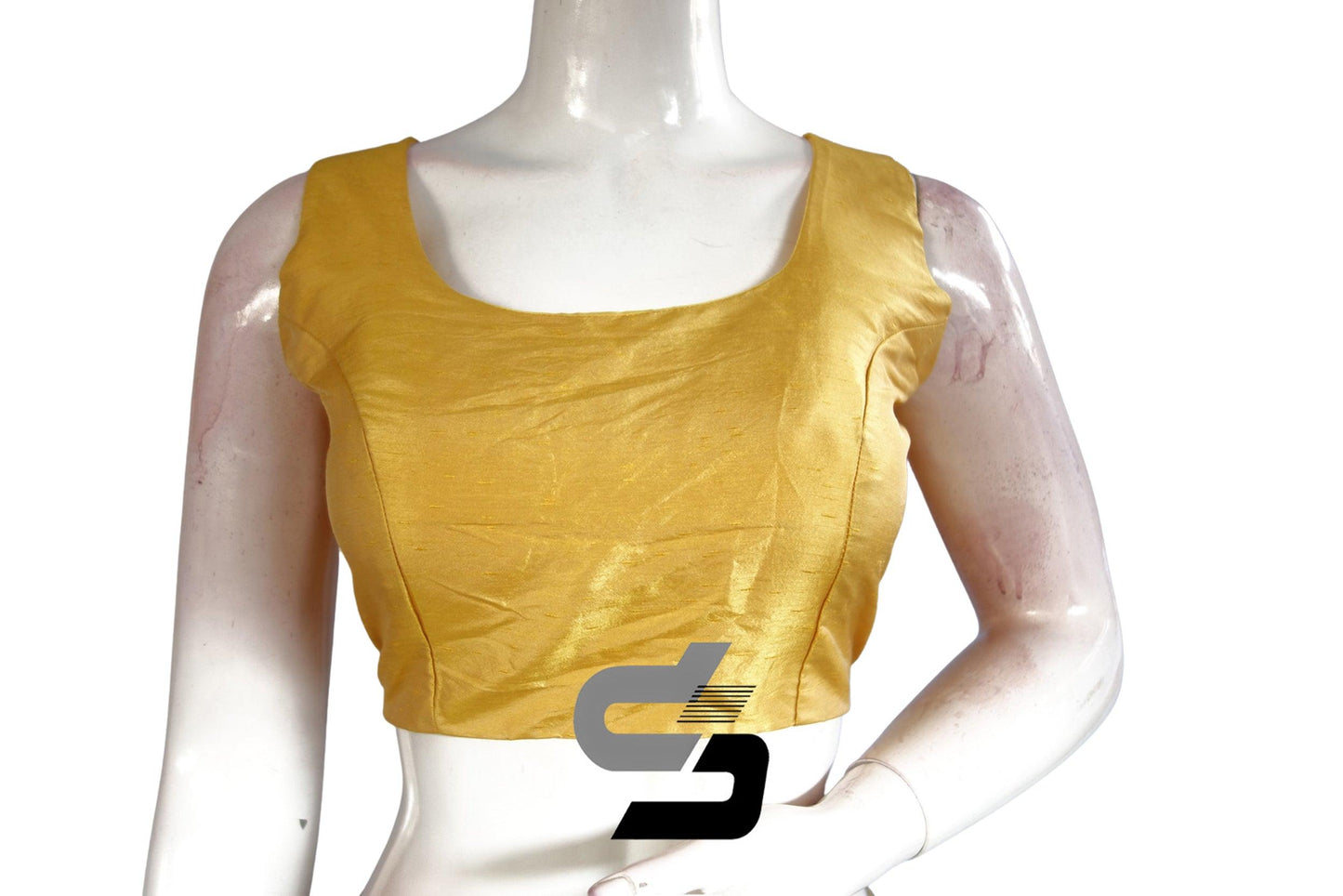 Yellow Color Plain Designer Sleeveless With Bow and Tie, Readymade saree blouse, Indian Silk saree Readymade blouse - D3blouses