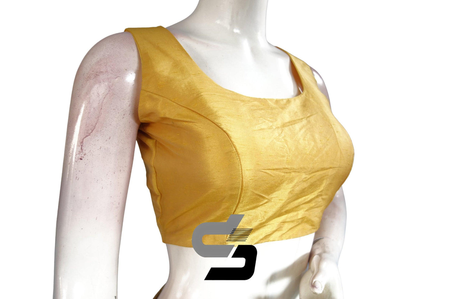 Yellow Color Plain Designer Sleeveless With Bow and Tie, Readymade saree blouse, Indian Silk saree Readymade blouse - D3blouses