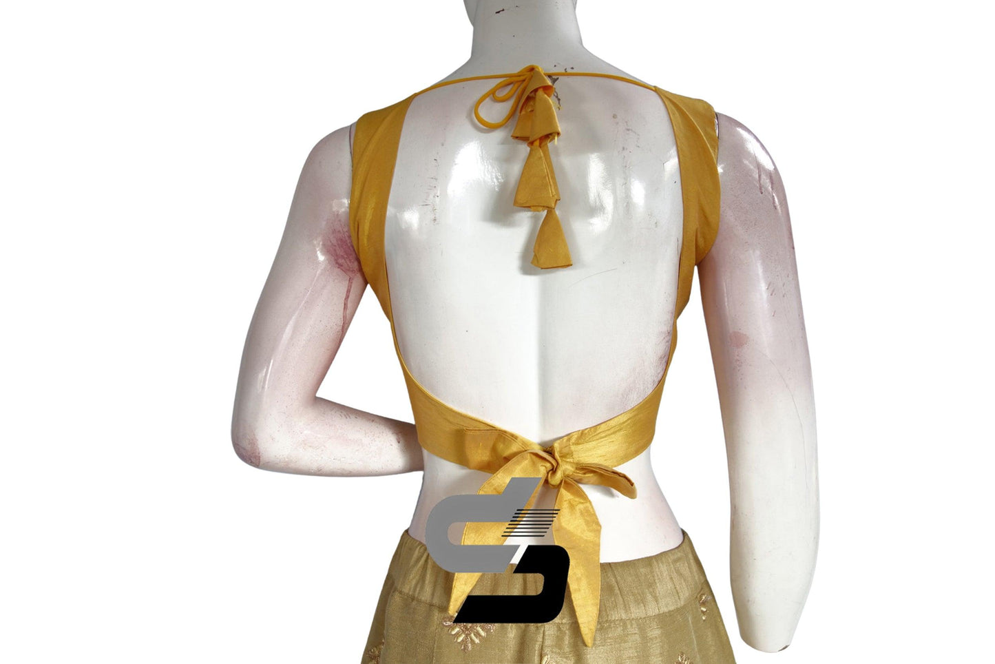 Yellow Color Plain Designer Sleeveless With Bow and Tie, Readymade saree blouse, Indian Silk saree Readymade blouse - D3blouses