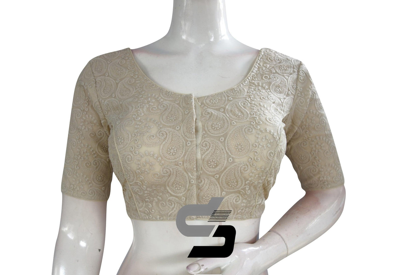 Beige Color Chikankari Embroidery Readymade saree blouse - D3blouses
