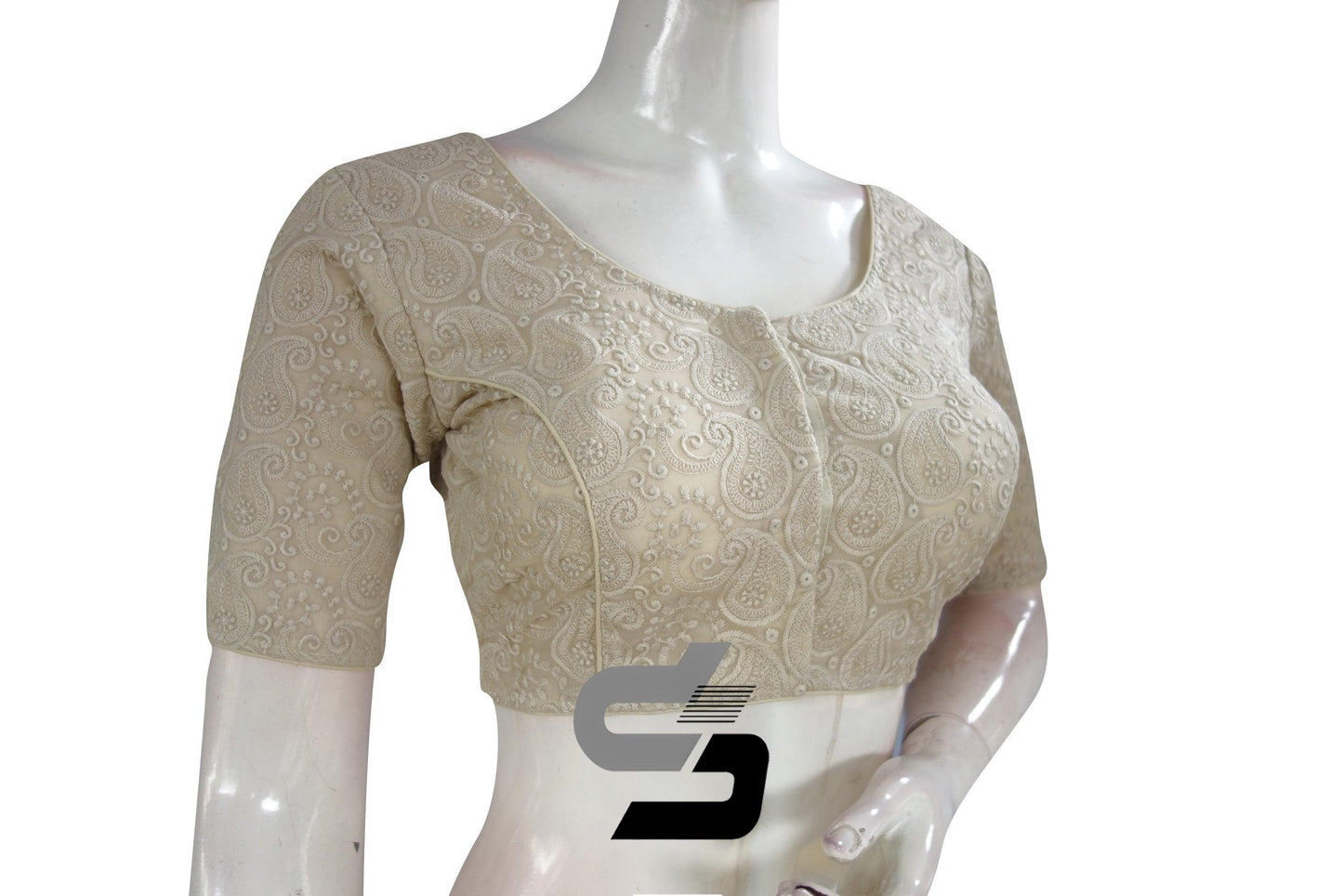 Beige Color Chikankari Embroidery Readymade saree blouse - D3blouses