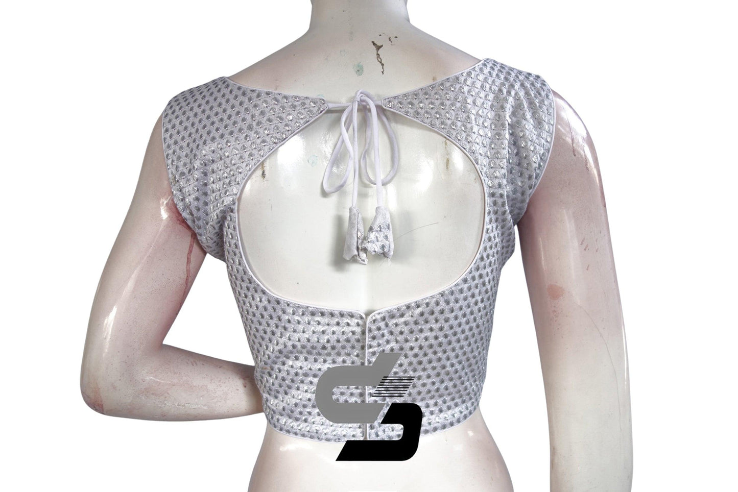 Silver Color Boat Neck Embroidery Designer Readymade Saree Blouse - D3blouses