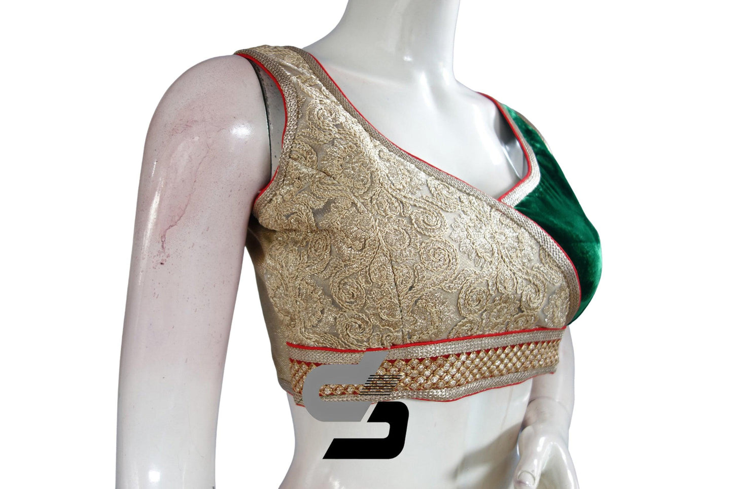 Green Color Velvet Designer Party Wear Readymade Blouse/ Indian Crop Tops - D3blouses