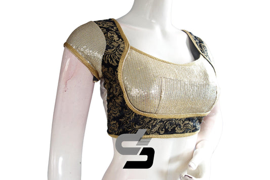 Black Color Semi Silk Sequins Designer Party Wear Readymade Blouse/ Indian Crop Tops - D3blouses