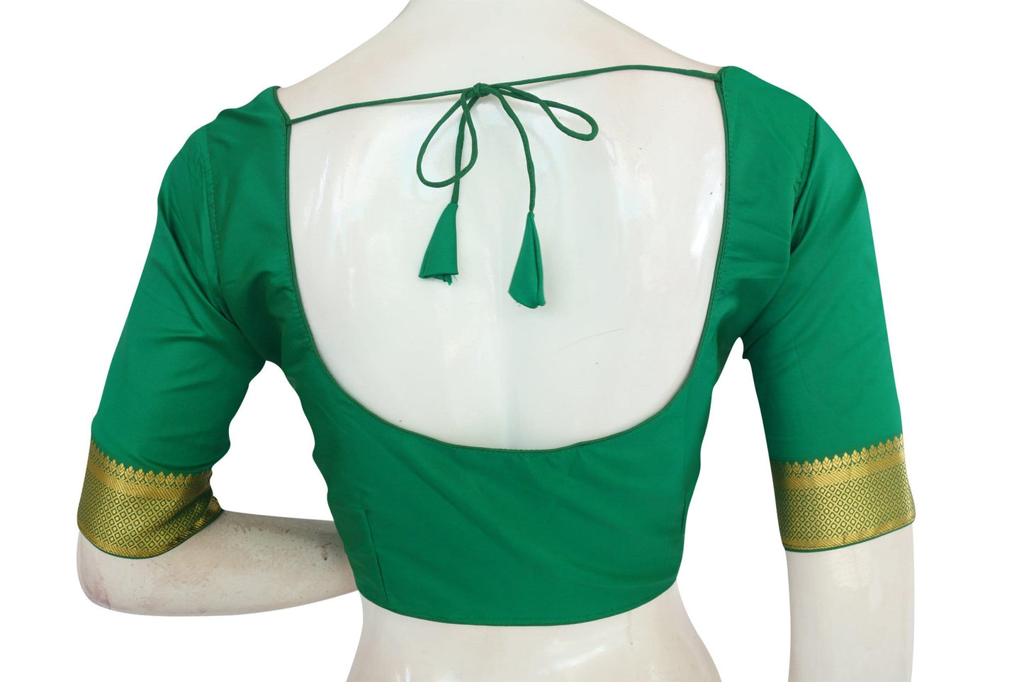 green color plain soft silk saree readymade blouse from d3 blouses 1
