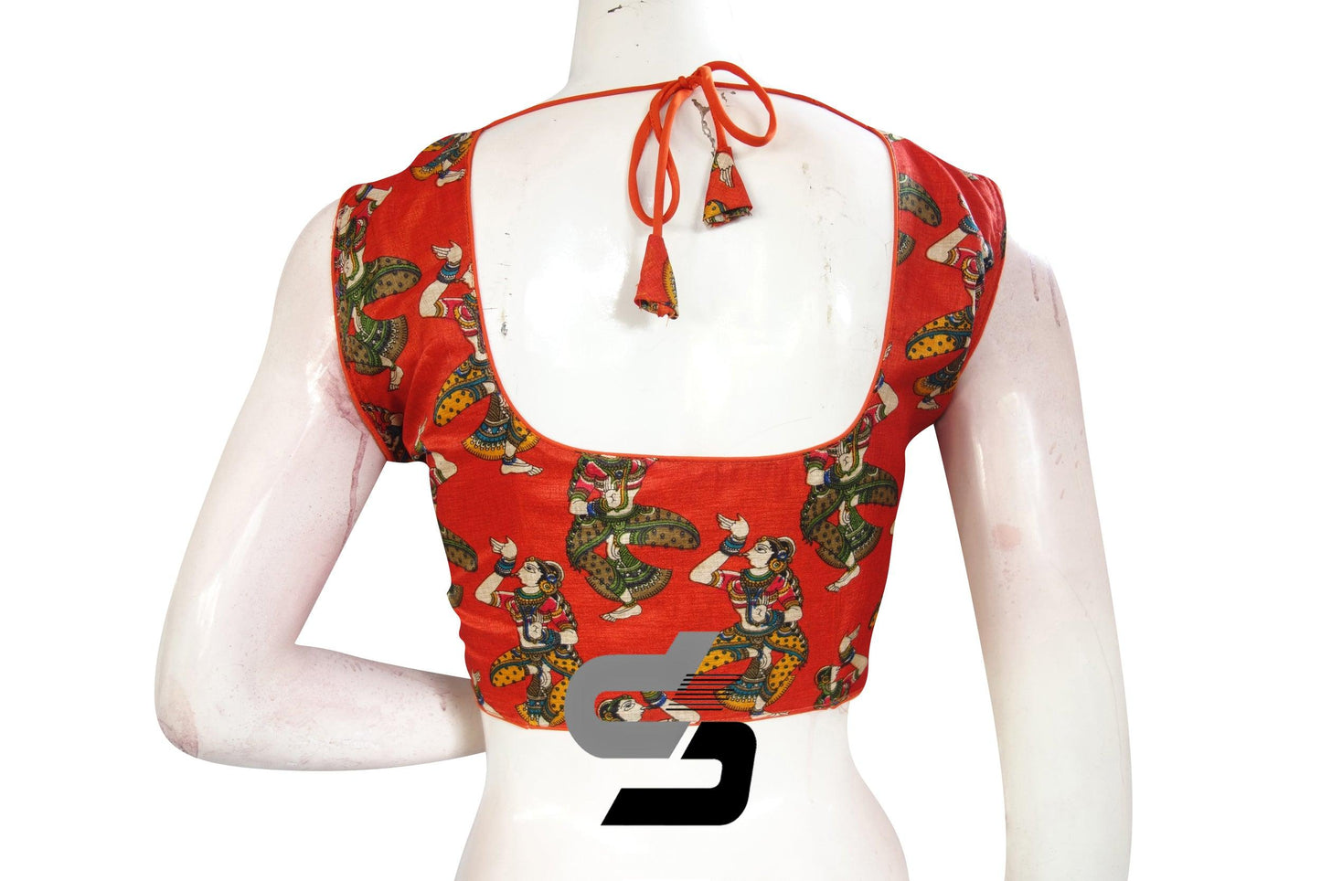 Orange Color Sleeveless Kalamkari Designer Party Wear Readymade Blouse/ Indian Crop Tops - D3blouses