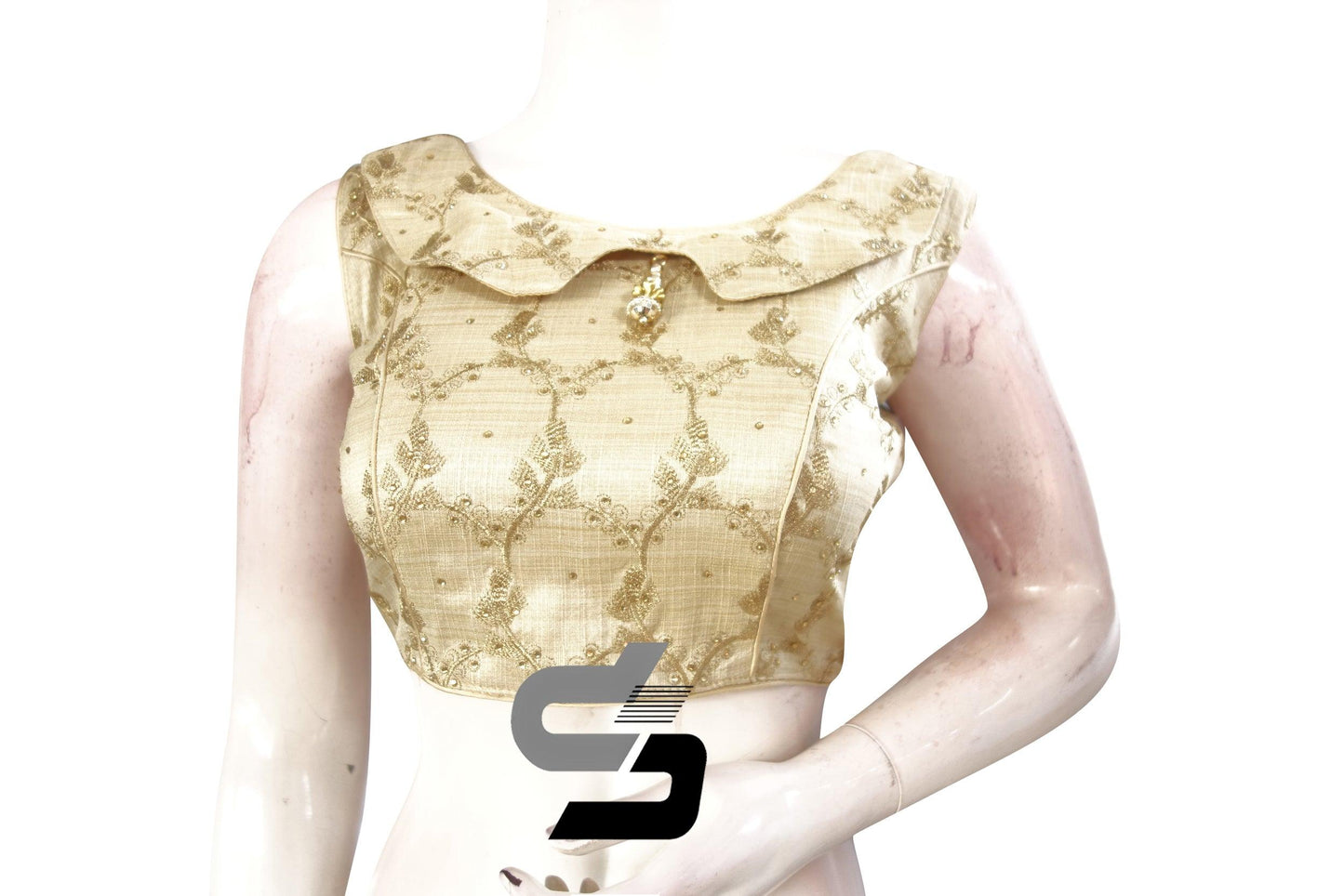 Gold Color Designer Boat Neck Readymade saree blouse/Floral Embroidery Party Wear Readymade blouse - D3blouses