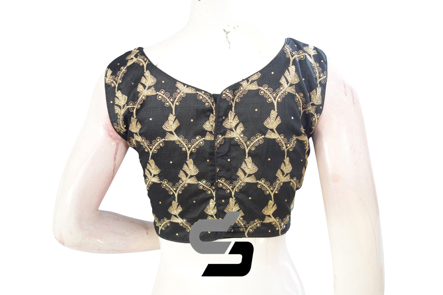 Black Color Designer Boat Neck Readymade saree blouse/Floral Embroidery Party Wear Readymade blouse - D3blouses