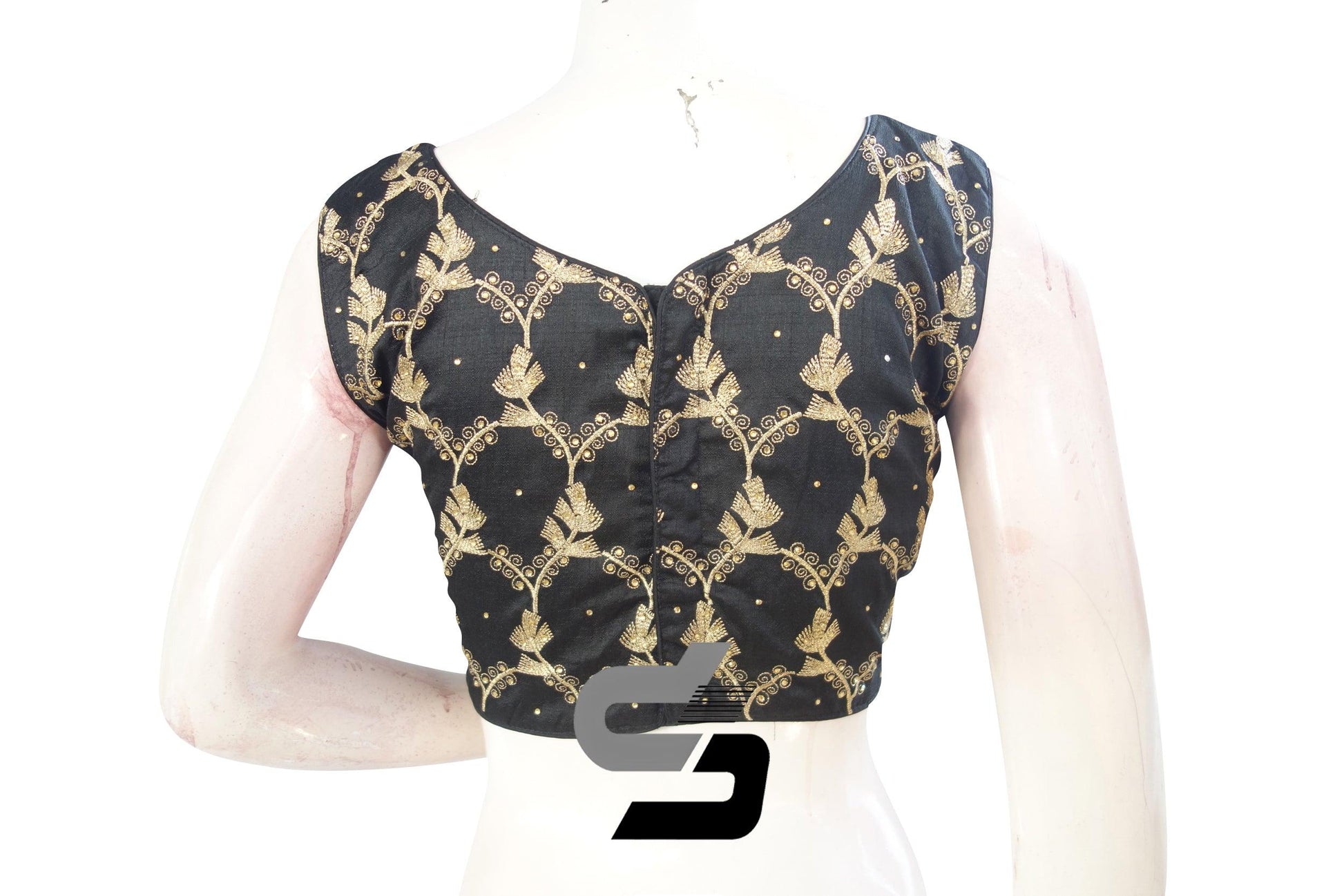 Black Color Designer Boat Neck Readymade saree blouse/Floral Embroidery Party Wear Readymade blouse - D3blouses