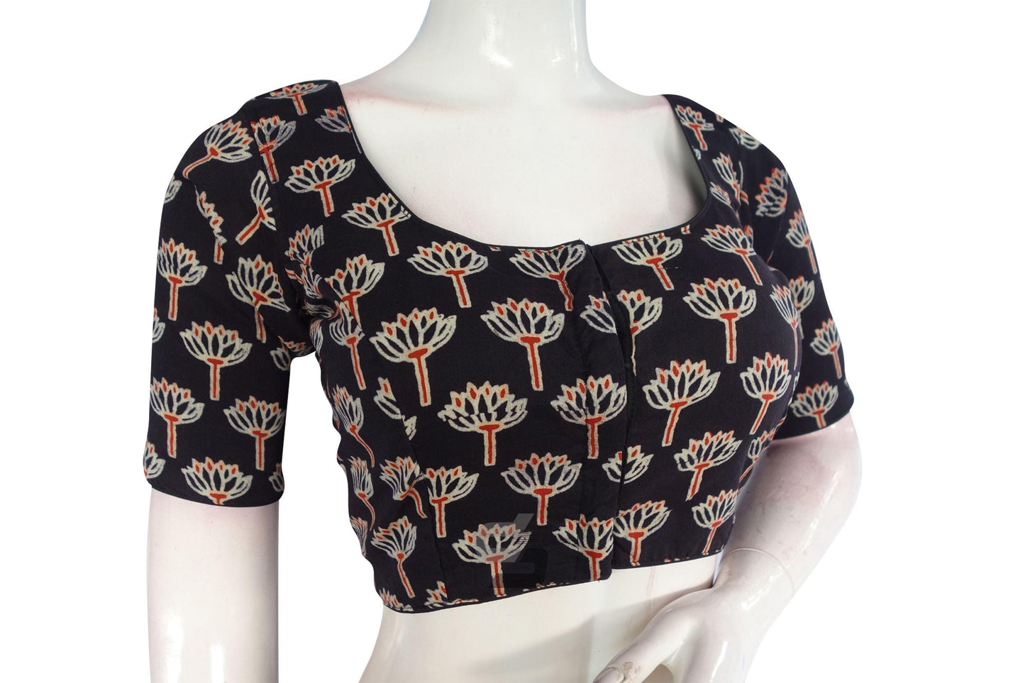 Black color Ajrakh Cotton Readymade Saree Blouse - D3blouses