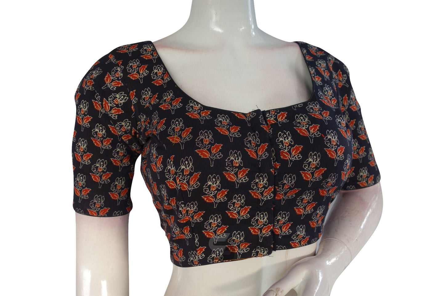 Black color Ajrakh Cotton Readymade Saree Blouse - D3blouses
