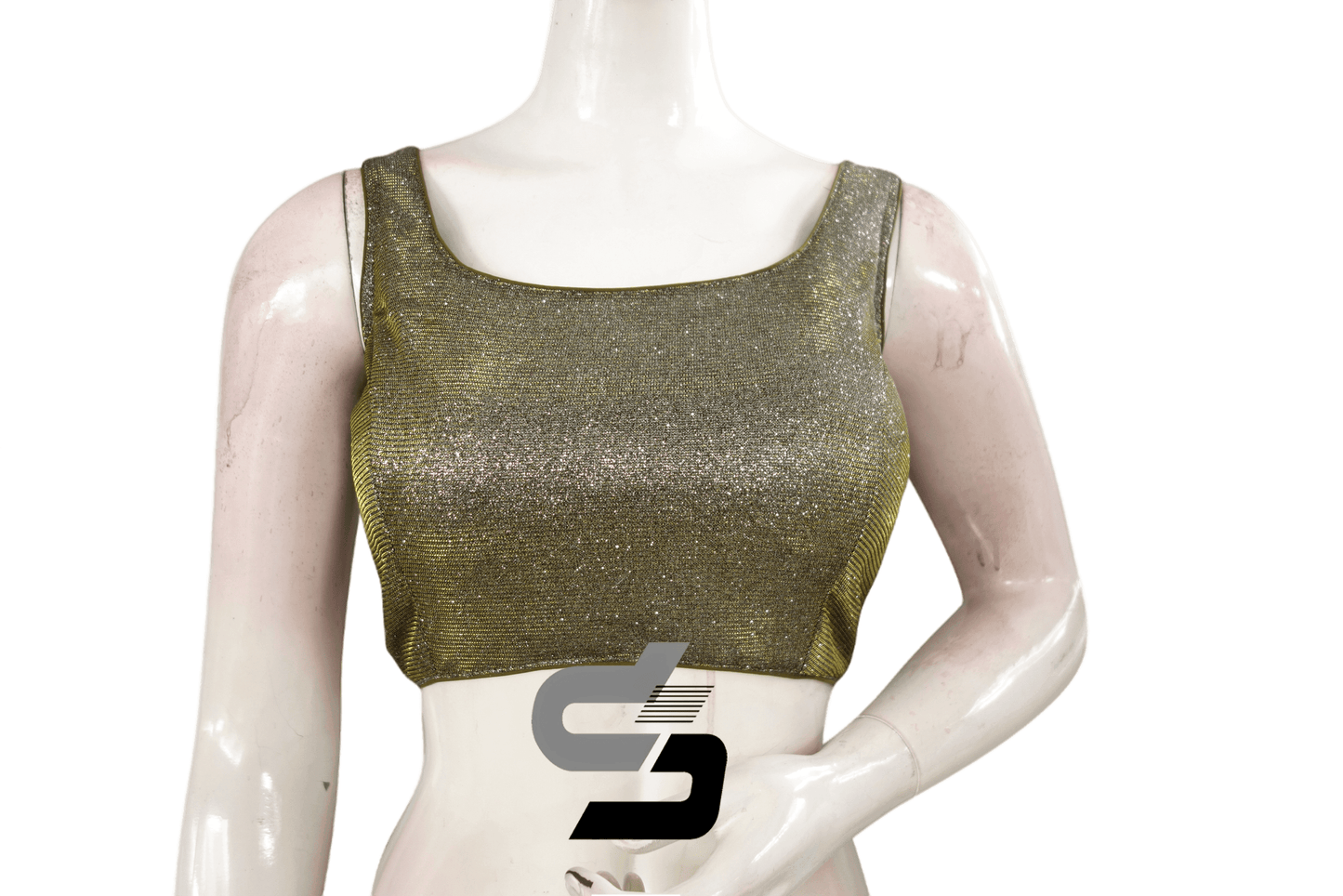 Olive Green Color Sleeveless Sparkly Glitter Designer Readymade Saree Blouse. - D3blouses