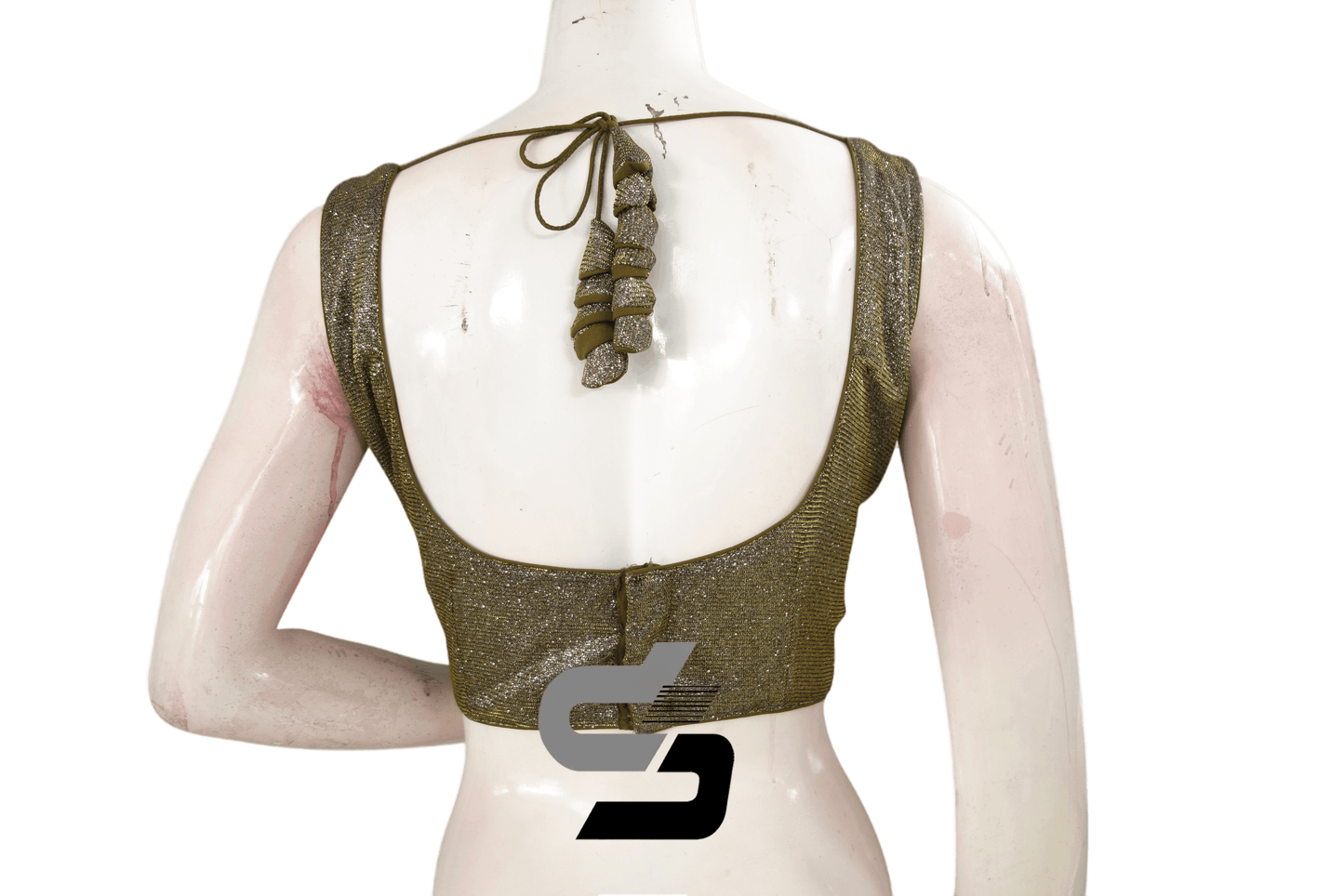 Olive Green Color Sleeveless Sparkly Glitter Designer Readymade Saree Blouse. - D3blouses