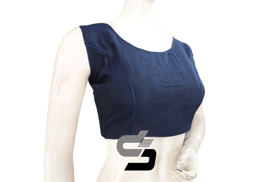 Navy Blue Elegance: Stunning Plain Party Wear Readymade Blouse. Perfect for Effortless Sophistication and Style at Any Event. Elevate Your Saree Look Instantly.