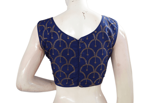 Navy Blue Color Semi silk Stone Work Party Wear Readymade Blouse - D3blouses