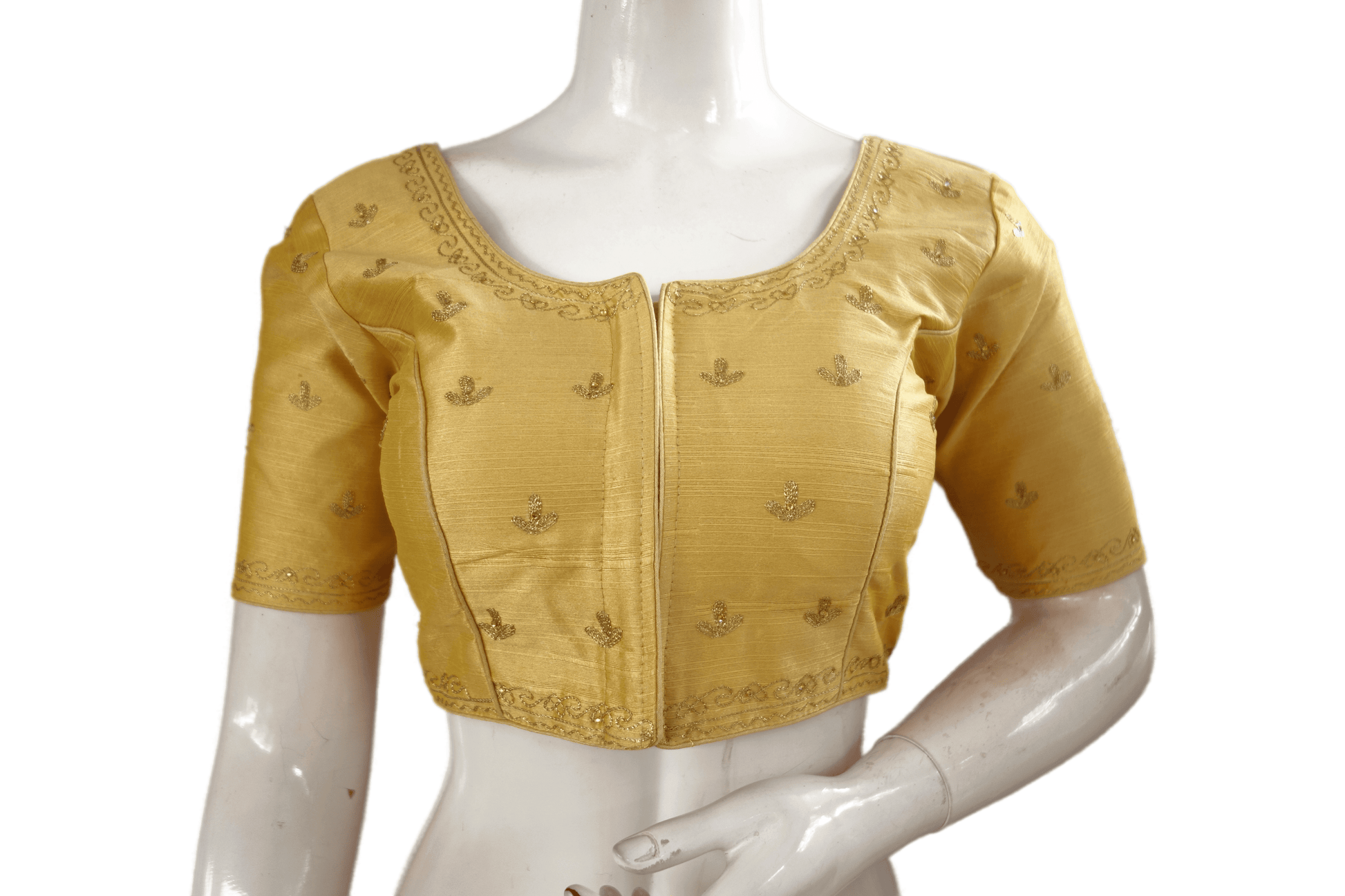 Gold Color Semi silk Embroidery Party Wear Readymade Blouse - D3blouses