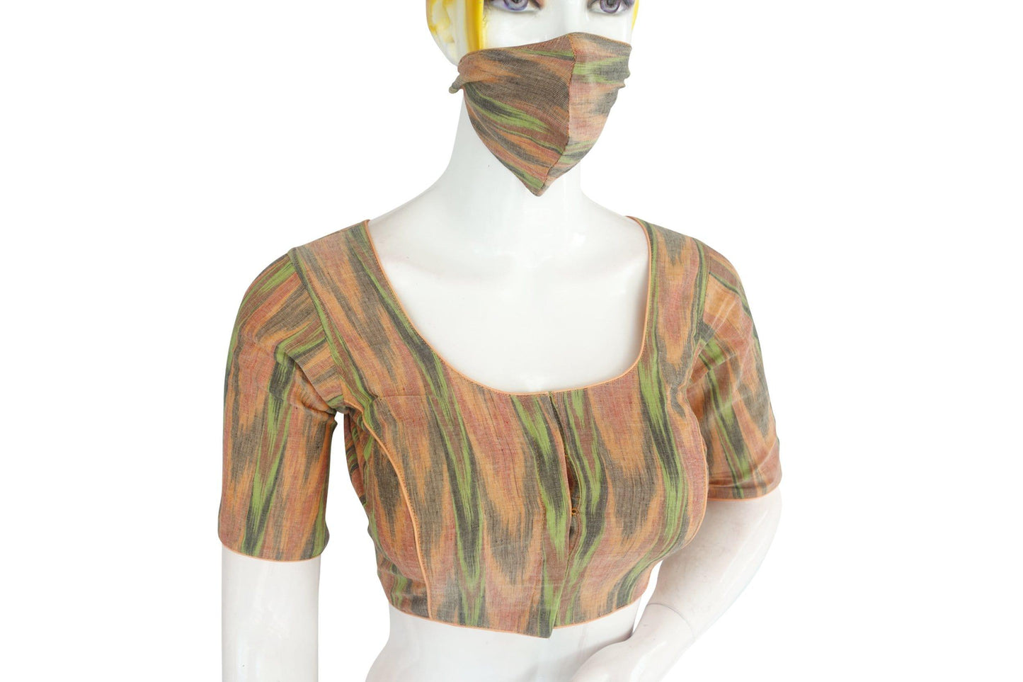 ikkat readymade saree blouse with matching mask