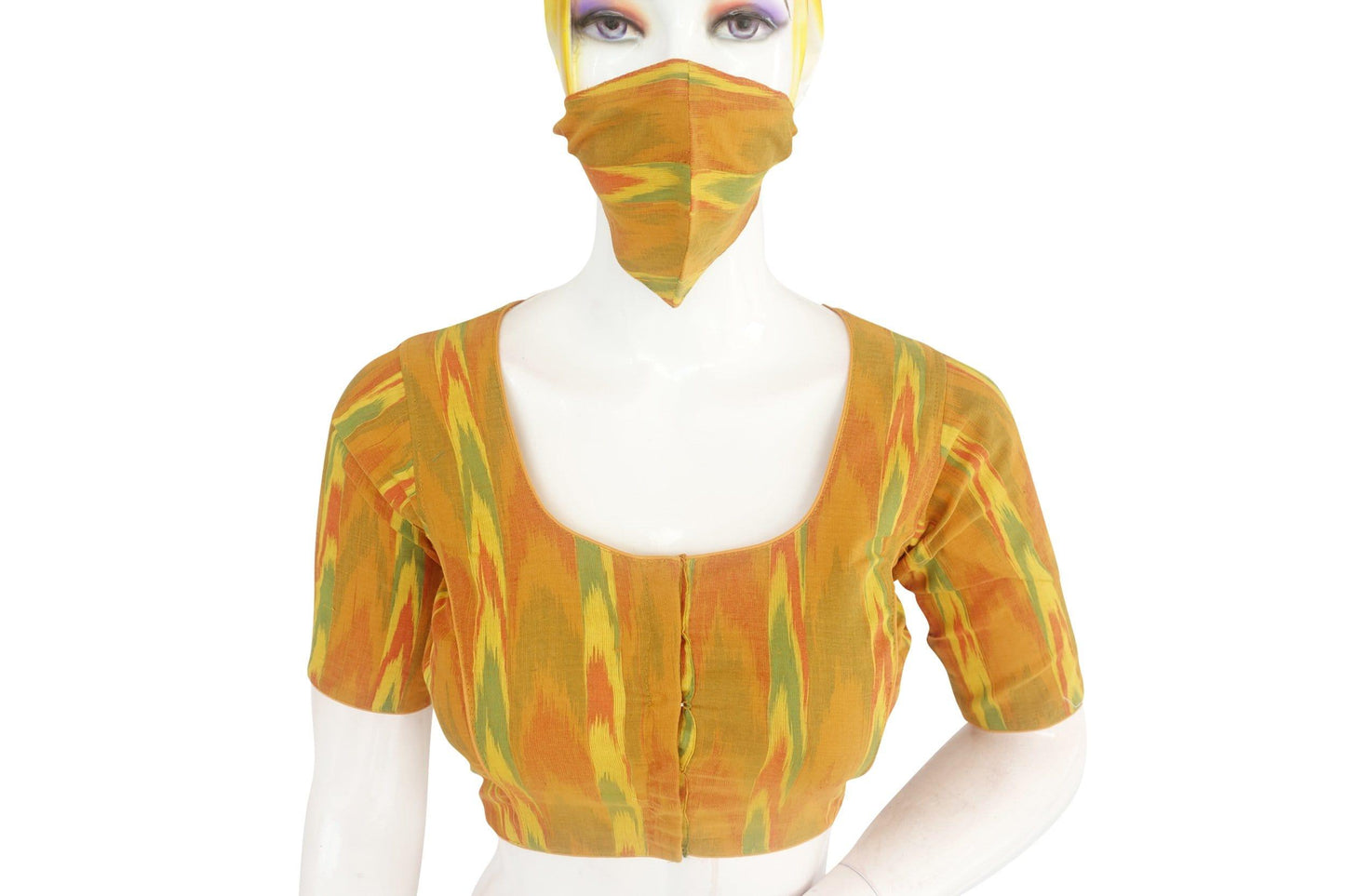 ikkat readymade saree blouse with matching mask 3