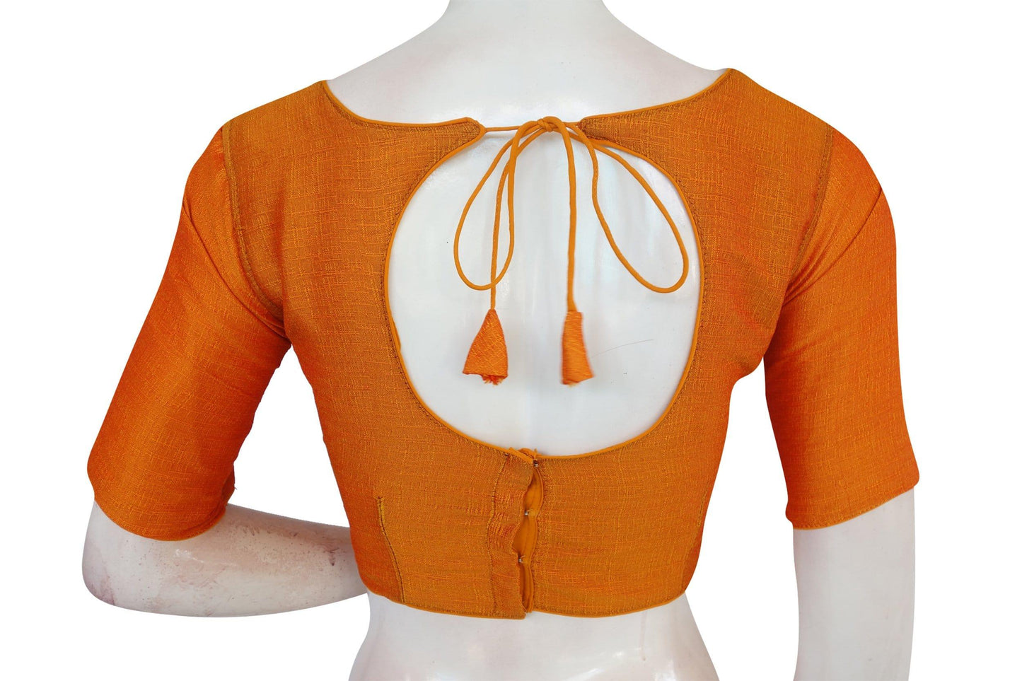 mustard color plain boat neck readymade saree blouse